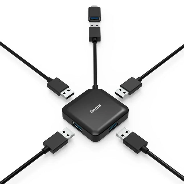 Hama 4 Port USB 3.2 Gen 1, 5 Gbit/s USB Hub + USB-C Adapter