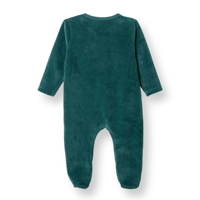 HelloBaby My First Christmas Newborn Unisex Velvet Footed Jumpsuit - Green