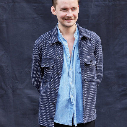 Wool Workshirt with Navy Dot