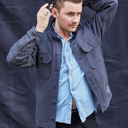 Wool Workshirt with Navy Dot