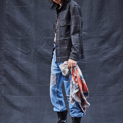 Wool Workshirt in Black Window Pane