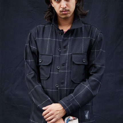 Wool Workshirt in Black Window Pane