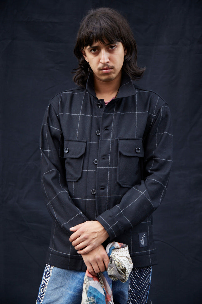 Wool Workshirt in Black Window Pane