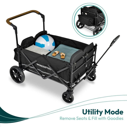 Wonderfold X4R Push and Pull Quad Stroller Wagon - Black