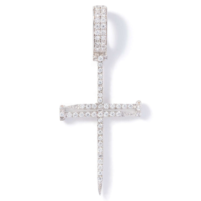 Iced Cross of Nails Pendant - White Gold