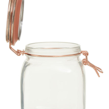1000Ml Sqr Glass Jar Clip Top Rose Gold Lid