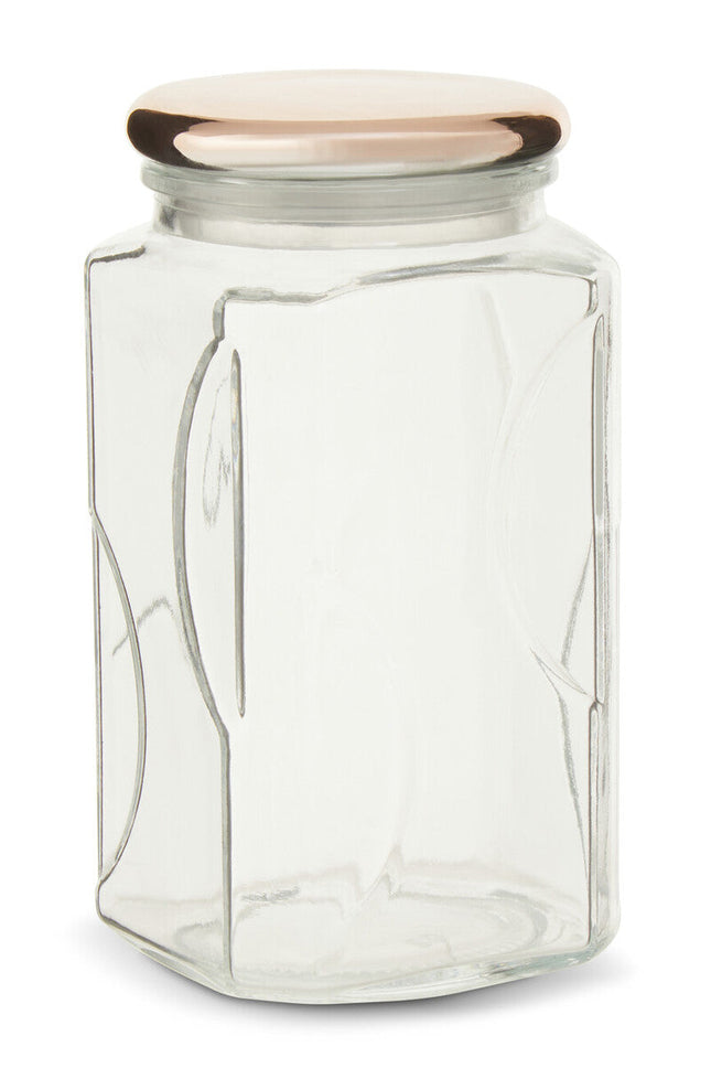 1040Ml Sqr Glass Jar Rose Gold Lid