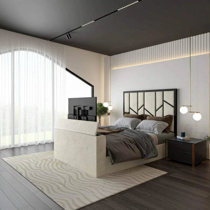 Elora Panel-Lined Upholstered TV Bed Frame - Modern Fabric Bed | UK Beds Direct
