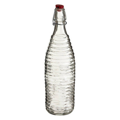 Dayla Clear Ribbed Glass 1000ml Bottle with Clip Stopper
