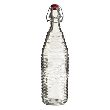Dayla Clear Ribbed Glass 1000ml Bottle with Clip Stopper