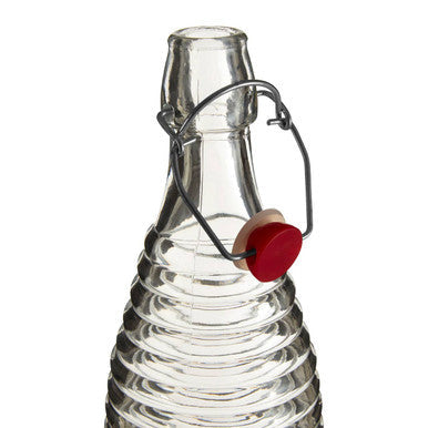 Dayla Clear Ribbed Glass 1000ml Bottle with Clip Stopper
