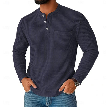 Long Sleeve Henley Shirt Long Sleeve Collar Button Men's Casual Jacket