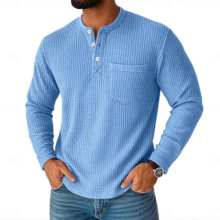 Long Sleeve Henley Shirt Long Sleeve Collar Button Men's Casual Jacket