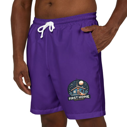 Purple Unisex Swim Shorts with 'First Home' Design | Beachwear, Summer Shorts, Pool Party, Vacation Essentials, Gift Idea