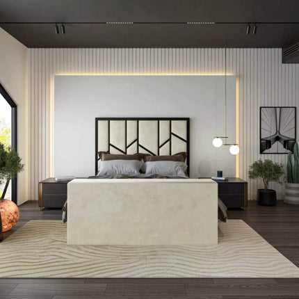 Elora Panel-Lined Upholstered TV Bed Frame - Modern Fabric Bed | UK Beds Direct