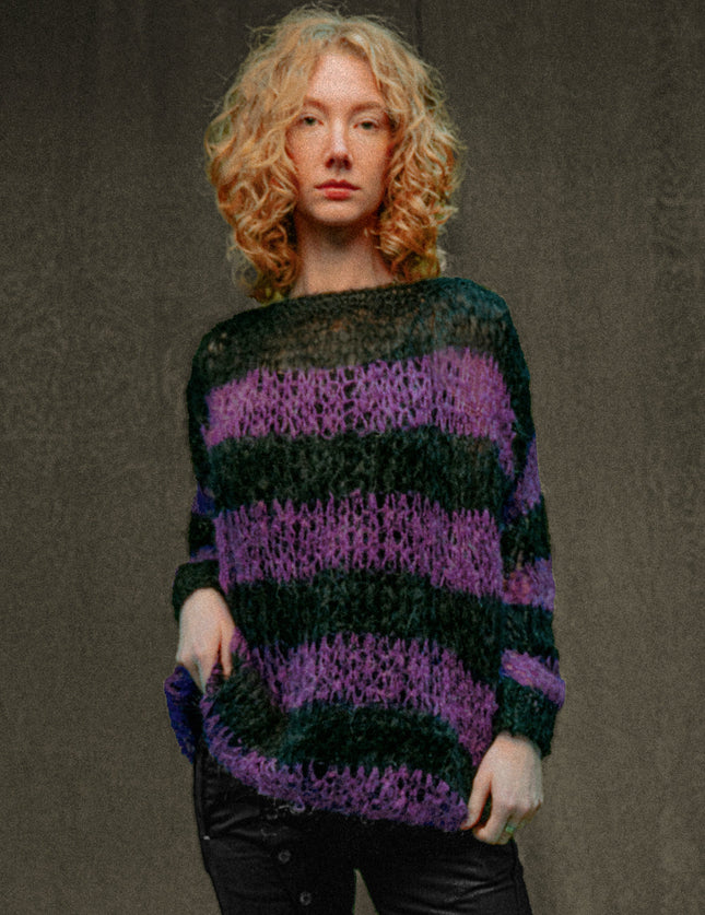 "PISTOLS" Mohair Hand Knit Sweater - Purple and Black