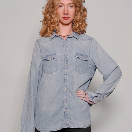 Party Back Shirt - Gold Sequin - Light Blue Denim