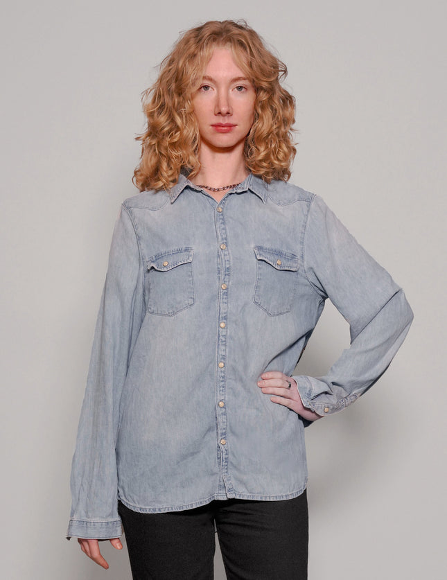 Party Back Shirt - Gold Sequin - Light Blue Denim