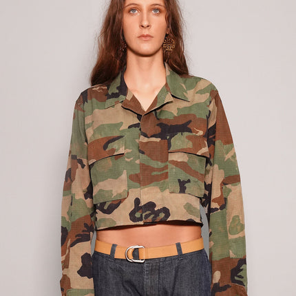 Party Back Cropped Shirt - Black Sequin - Camo