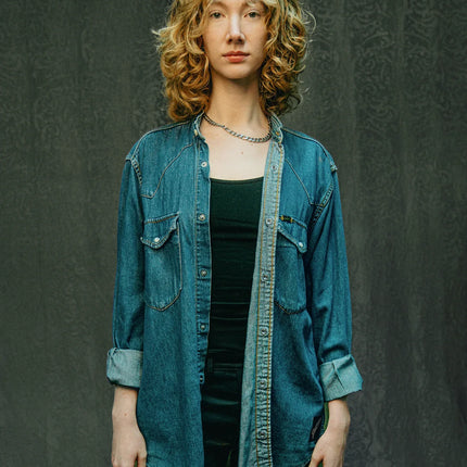 Party Back Shirt - Gold Sequin - Blue Denim