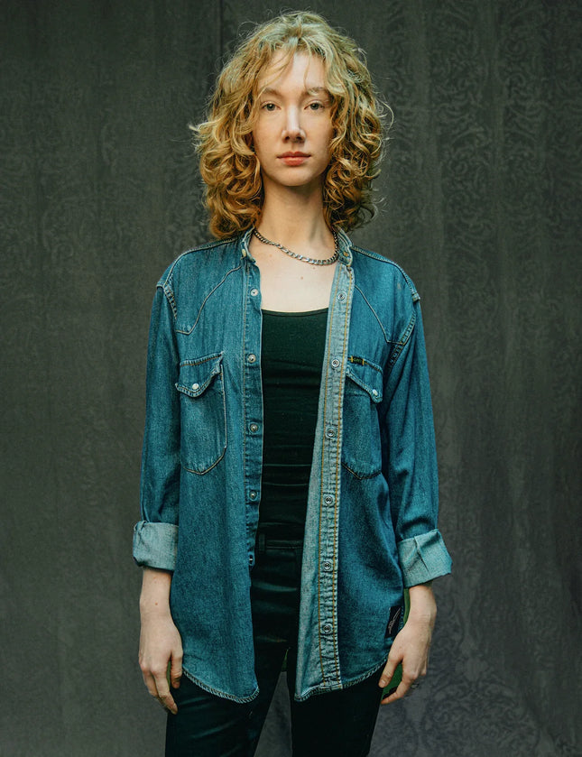 Party Back Shirt - Gold Sequin - Blue Denim