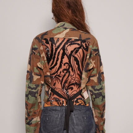 Party Back Cropped Shirt - Black Sequin - Camo