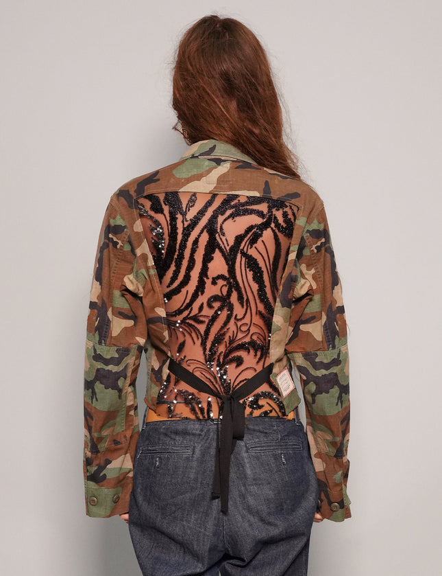 Party Back Cropped Shirt - Black Sequin - Camo