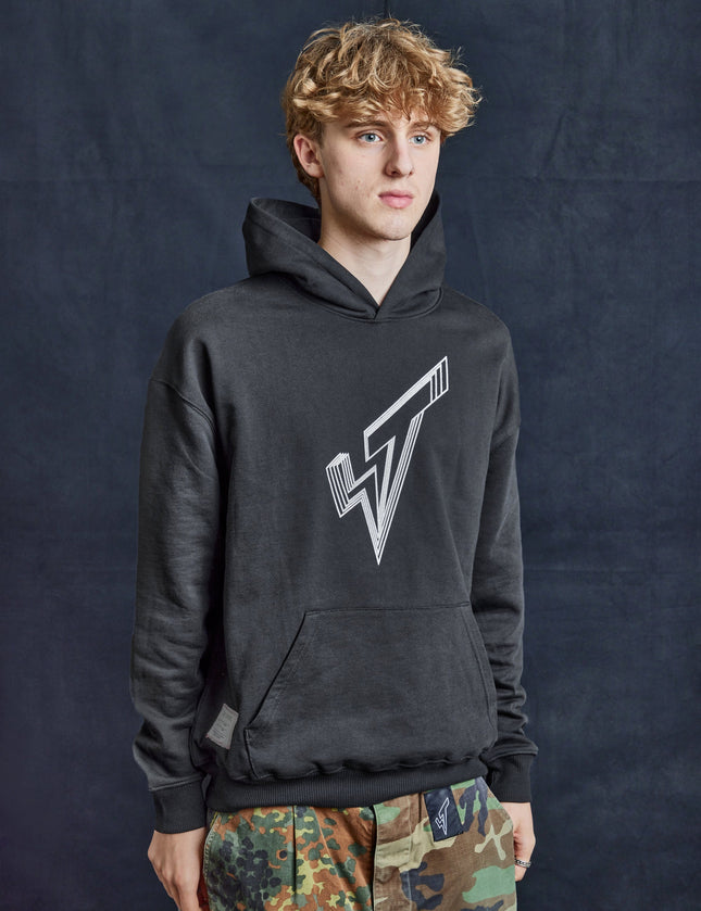 ST Hoodie in Black with Silver Lined Logo