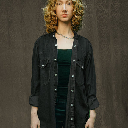 Party Back Shirt - Gold Sequin - Black Denim