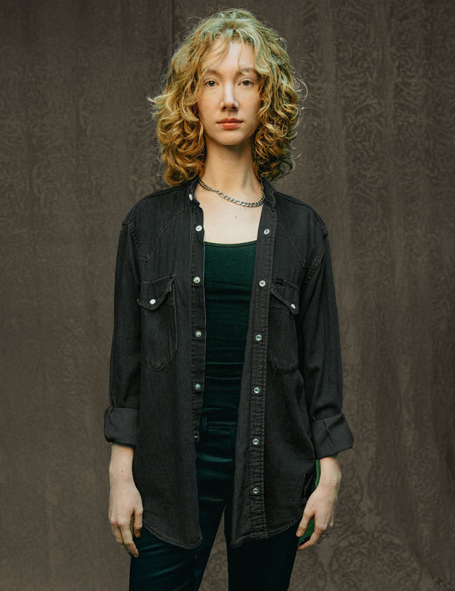 Party Back Shirt - Gold Sequin - Black Denim