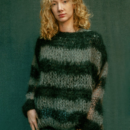 "PISTOLS" Mohair Hand Knit Sweater - Grey & Black