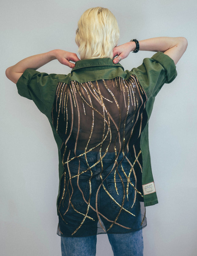 Party Back Shirt - Gold Lines Sequin - Camo