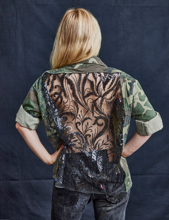 Party Back Shirt - Black Sequin - Camo