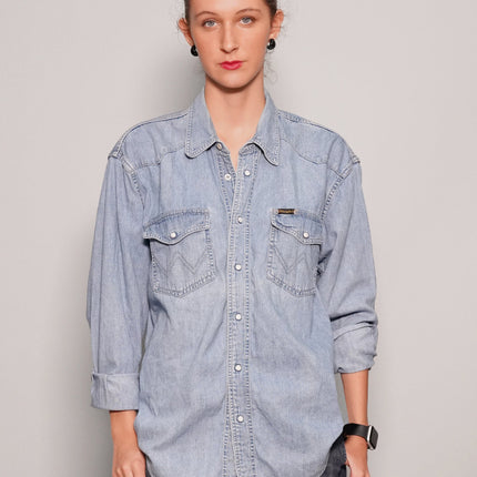 Party Back Shirt - Black Sequin - Light Blue Denim