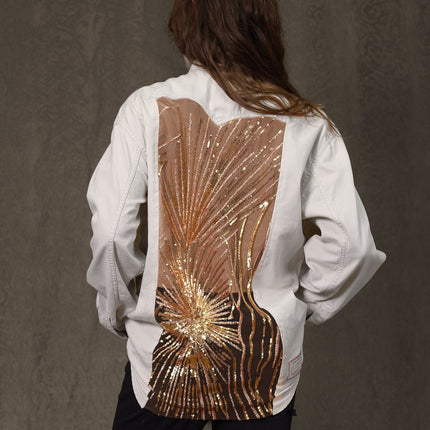 Party Back Shirt - Gold Sequin - White Denim