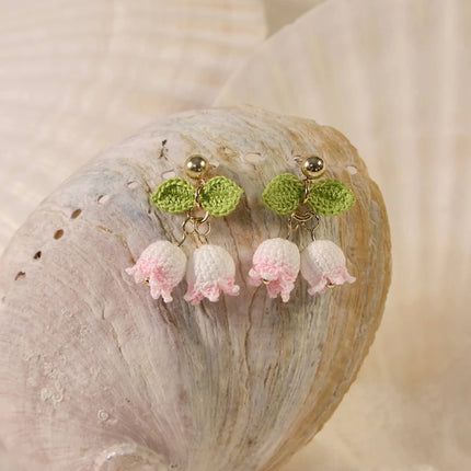 Lily of the Valley Fairy Bell Micro Crochet Earrings – Delicate White, Pink & Blue Blossoms