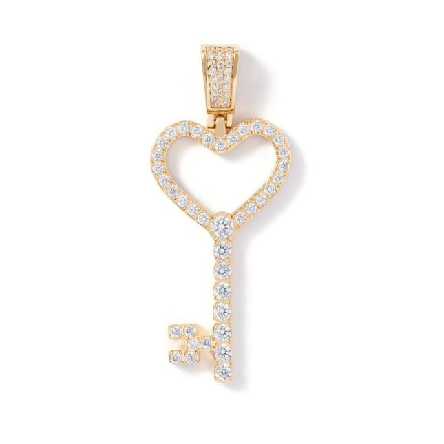 Iced Heart Key Pendant - Gold