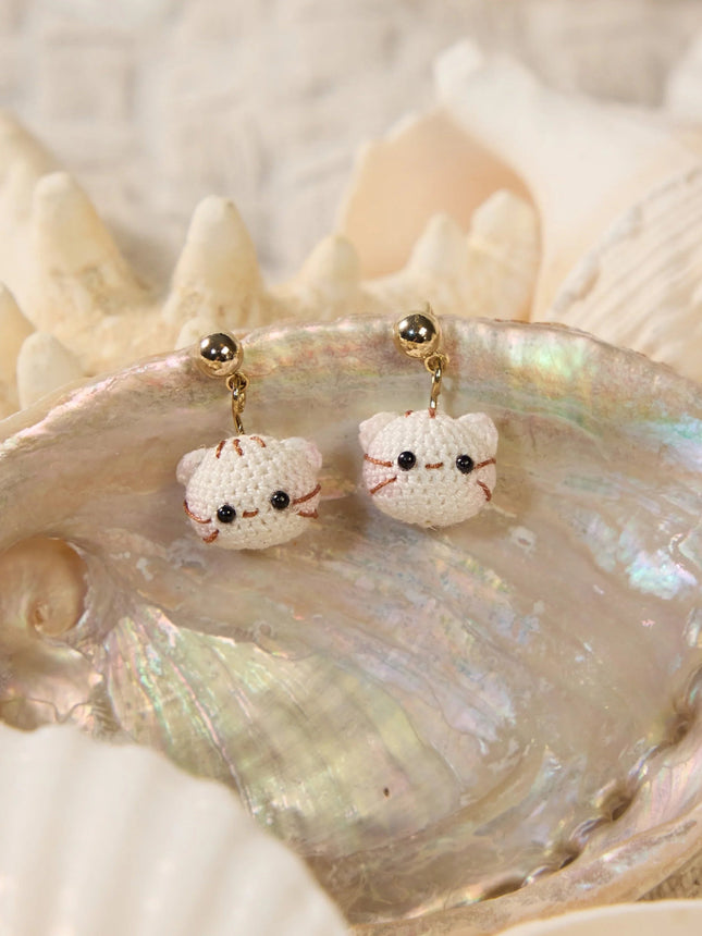 Tiny Kitten Cat Micro Crochet Earrings – Adorable Handmade Cat Jewelry