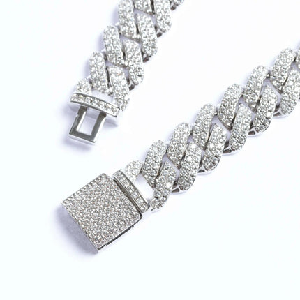 12mm Iced Prong Cuban Chain + Bracelet - White Gold