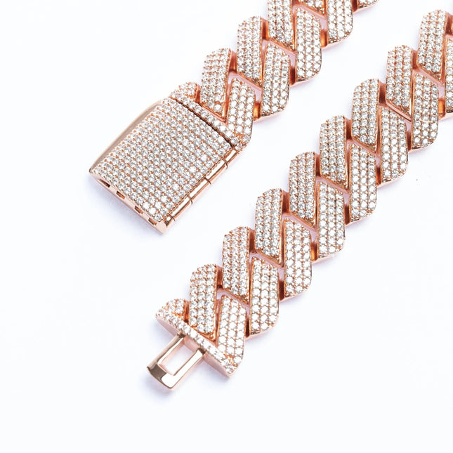 19mm Iced Prong Cuban Necklace - Rose Gold