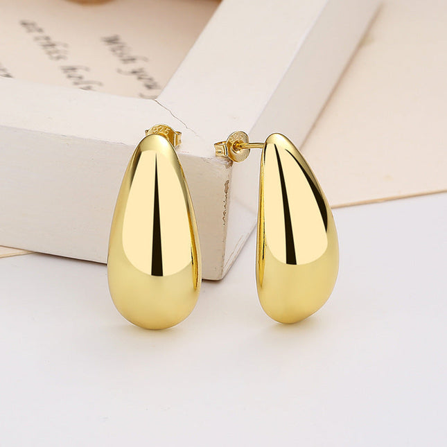 Luxury 16K Gold Plated Water Drop Earrings - Elegant Teardrop Studs for Women