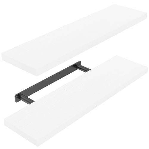 STOREMIC Floating Shelves, White Shelves with Length 60cm, Set of 2 Wall Shelves, Easy to Install Decorative Shelf with Large Storage for Bedroom,