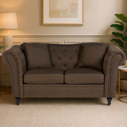 2 Seater Brown Chesterfield Sofa, Fable