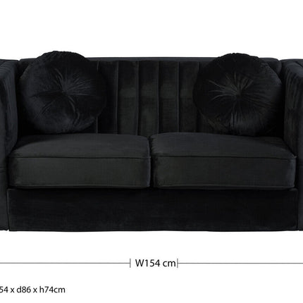 2 Seater Black Velvet Sofa, Farah