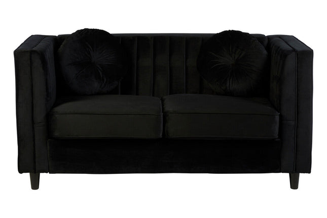2 Seater Black Velvet Sofa, Farah