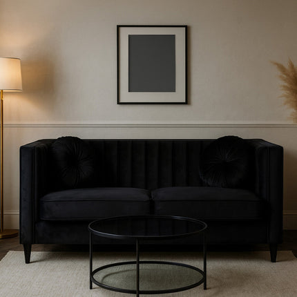 2 Seater Black Velvet Sofa, Farah