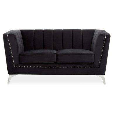 2 Seater Black Velvet Sofa, Hansa