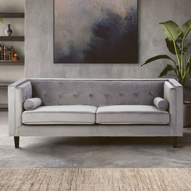 3 Seater Grey Velvet Sofa, Felisa