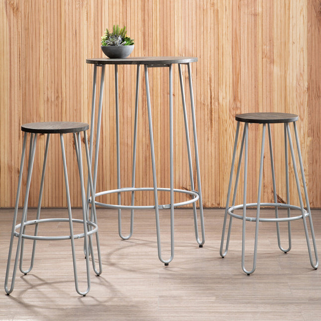 District 3 Piece Elm Wood Bar Table And Stool Set