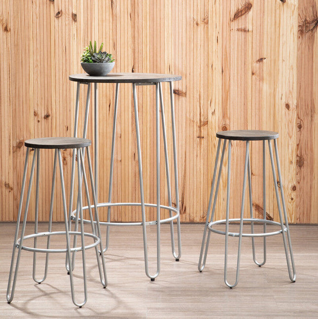 District 3 Piece Silver Frame Bar Table Stool Set